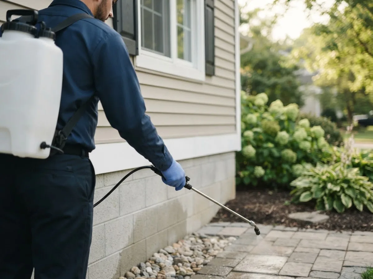 Pest control technician inspecting a home in Greenleaf, KS